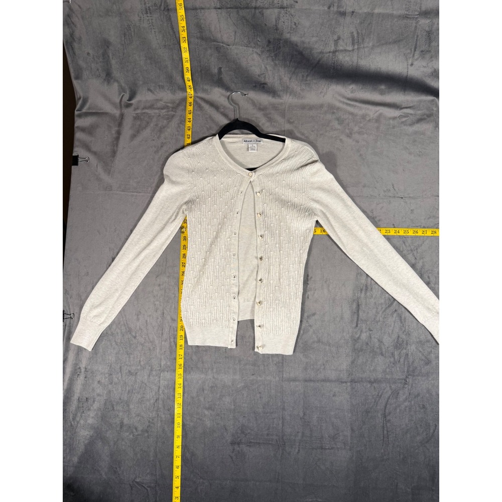 Allison + Zoe Cream Cardigan Women Small Chic Diamond Knit Academia Button Front
